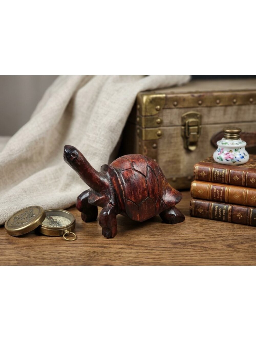 Carved Wood Turtle Tortoise Figurine Rustic Boho Costal Animal Folk Art